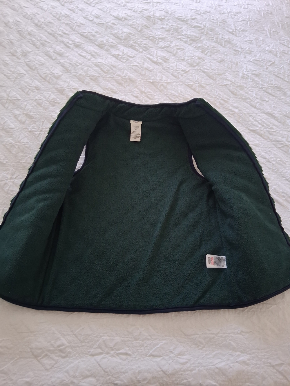 Quilted Green Kid's Fleece Lined Vest Navy Trim Boy's Size 7-8 Years Outdoors - Picture 5 of 8